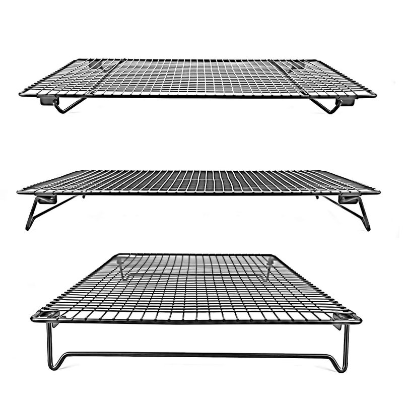Kingrol 2-Piece Cooling Rack with Collapsible Folding Legs - for Cooking, Roasting, Drying, Grilling (Black) - Image 2